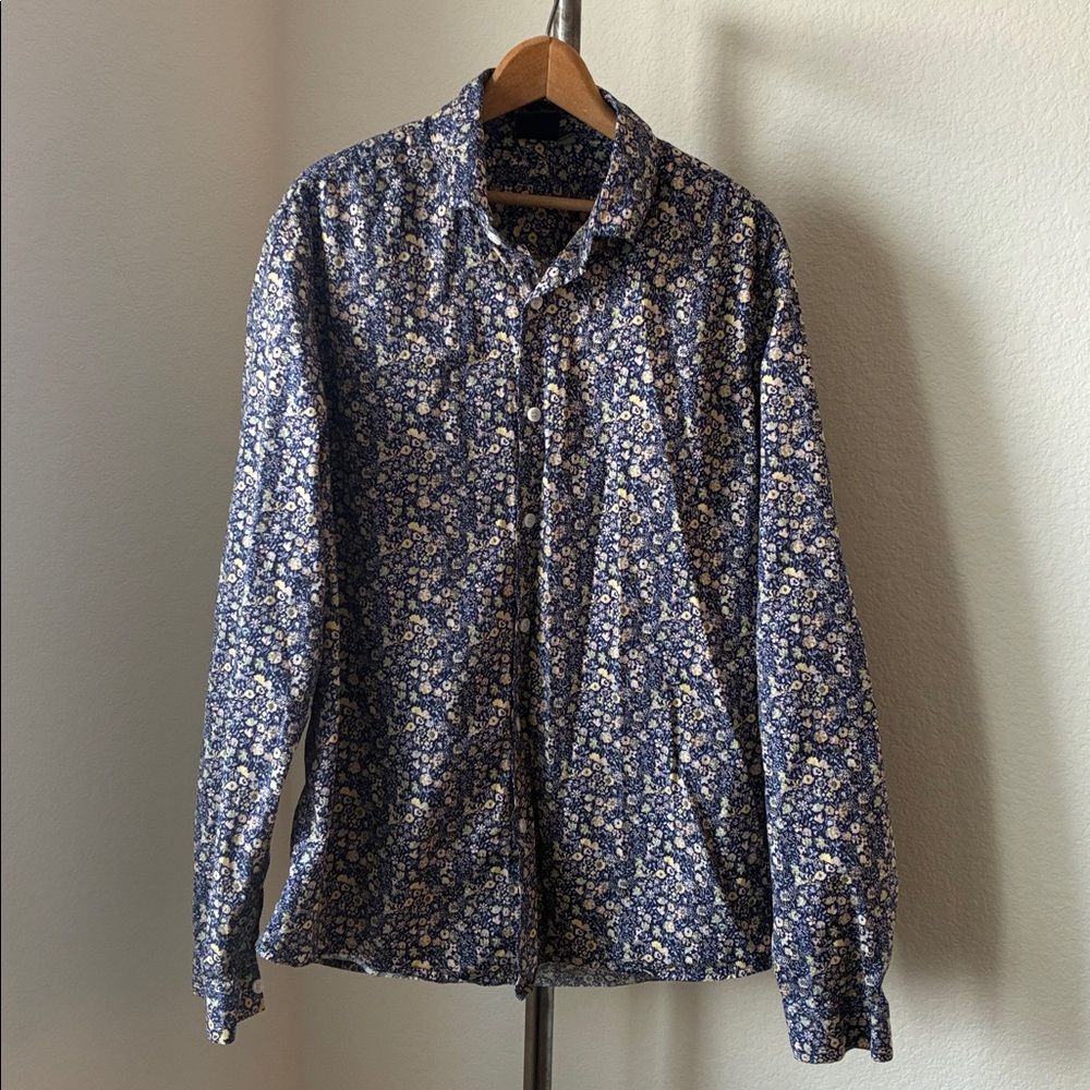 Mens Asos sz M blue floral button down cottagecore boho casual pastel EUC